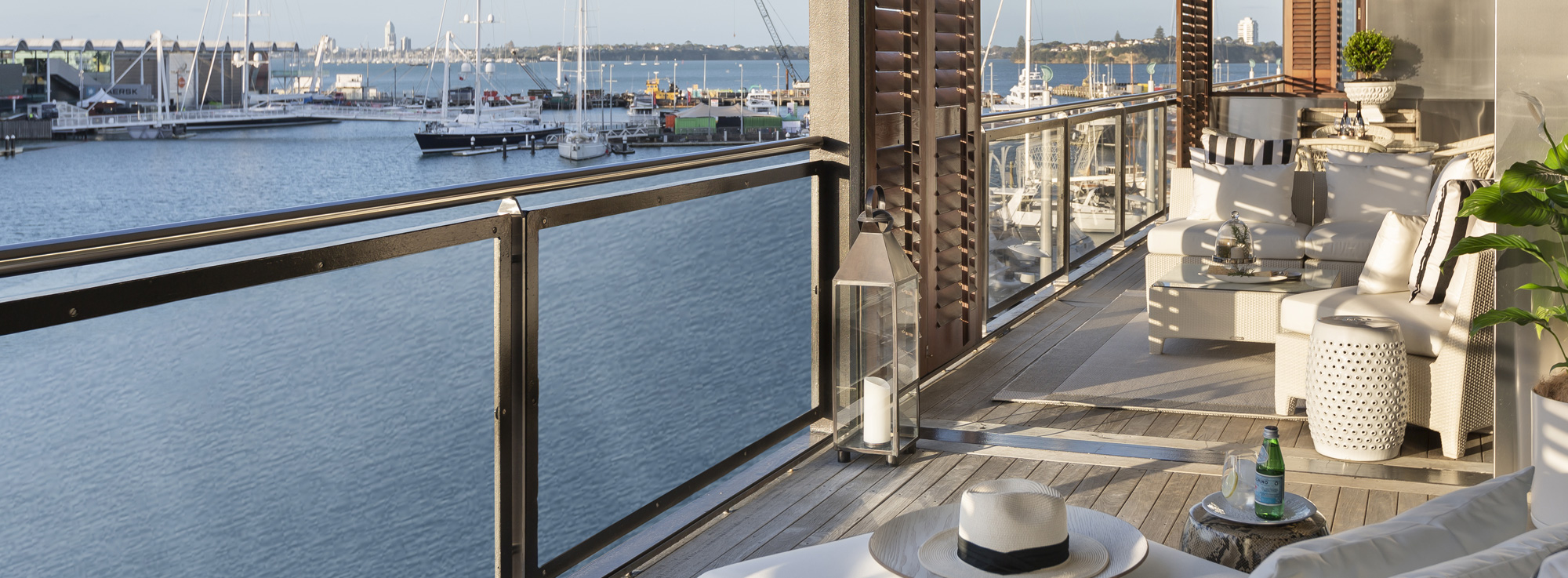 Outdoor Terrace Alfresco Living Room with Viaduct Harbour Views | Point Residence Luxury Auckland Waterfront Accommodation